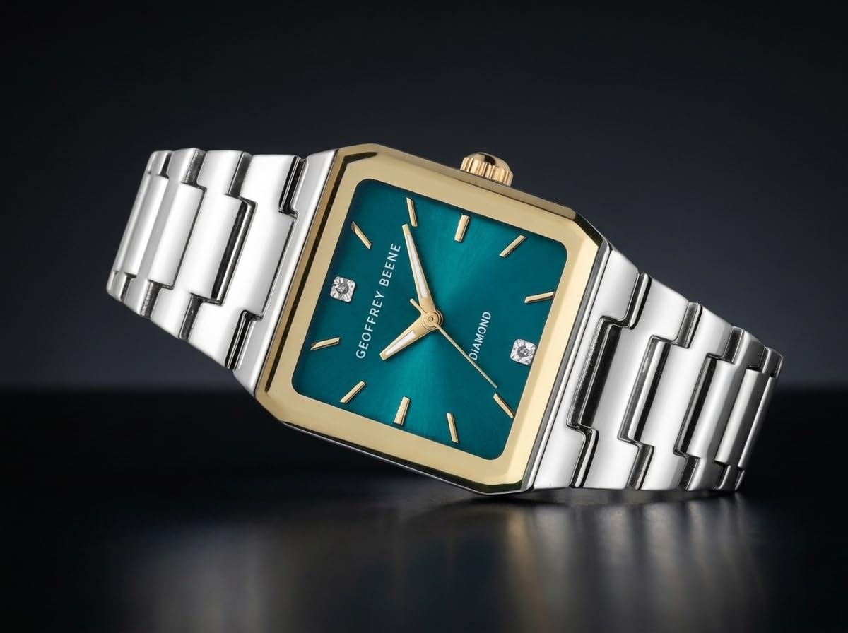 Geoffrey Beene Men's Square Two Tone Watch 33mm Teal Sunray Dial