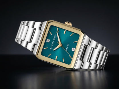 Geoffrey Beene Men's Square Two Tone Watch 33mm Teal Sunray Dial