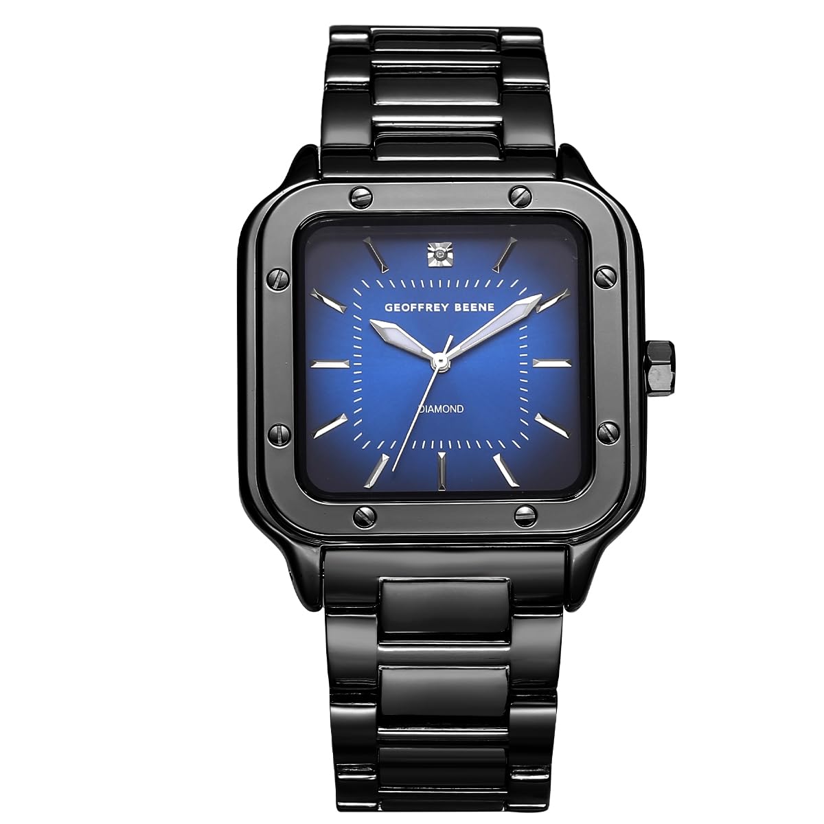 Geoffrey Beene Men’s Cushion Gunmetal Watch 41mm Blue Gradient Sunray Dial Bracelet Diamond Accent