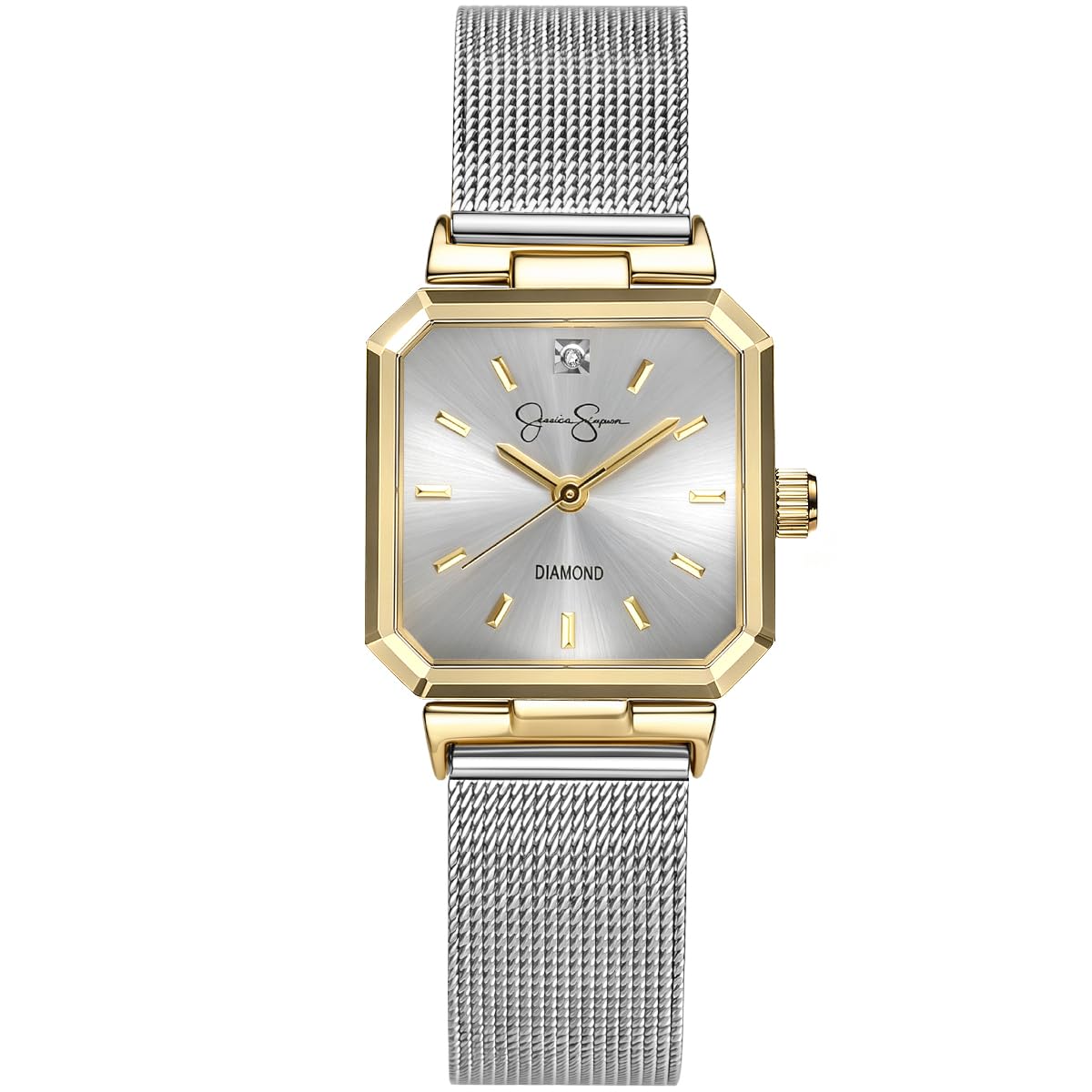 Jessica Simpson Women's Square Case Quartz Bracelet Watch Metal Mesh