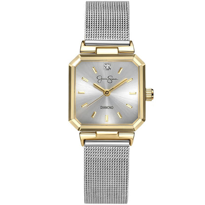 Jessica Simpson Women's Square Case Quartz Bracelet Watch Metal Mesh