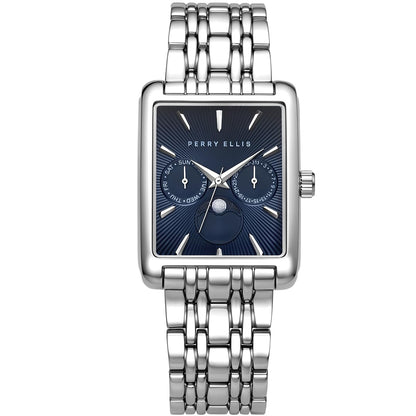 Perry Ellis Men's Rectangular Moonphase Watch, Alloy Bracelet, Gift