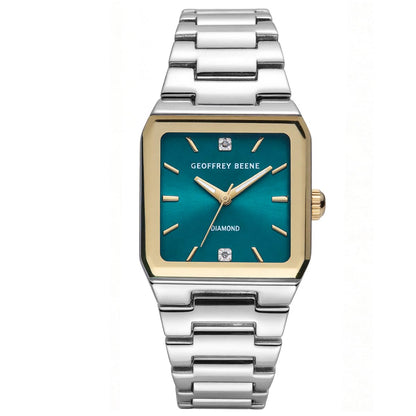 Geoffrey Beene Men's Square Two Tone Watch 33mm Teal Sunray Dial