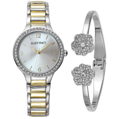 Ellen Tracy Women's Analog Watch – Round Case, Metal Bracelet with Foldover Clasp, Battery Powered Quartz, Elegant Gift for Her on Birthdays and Anniversaries