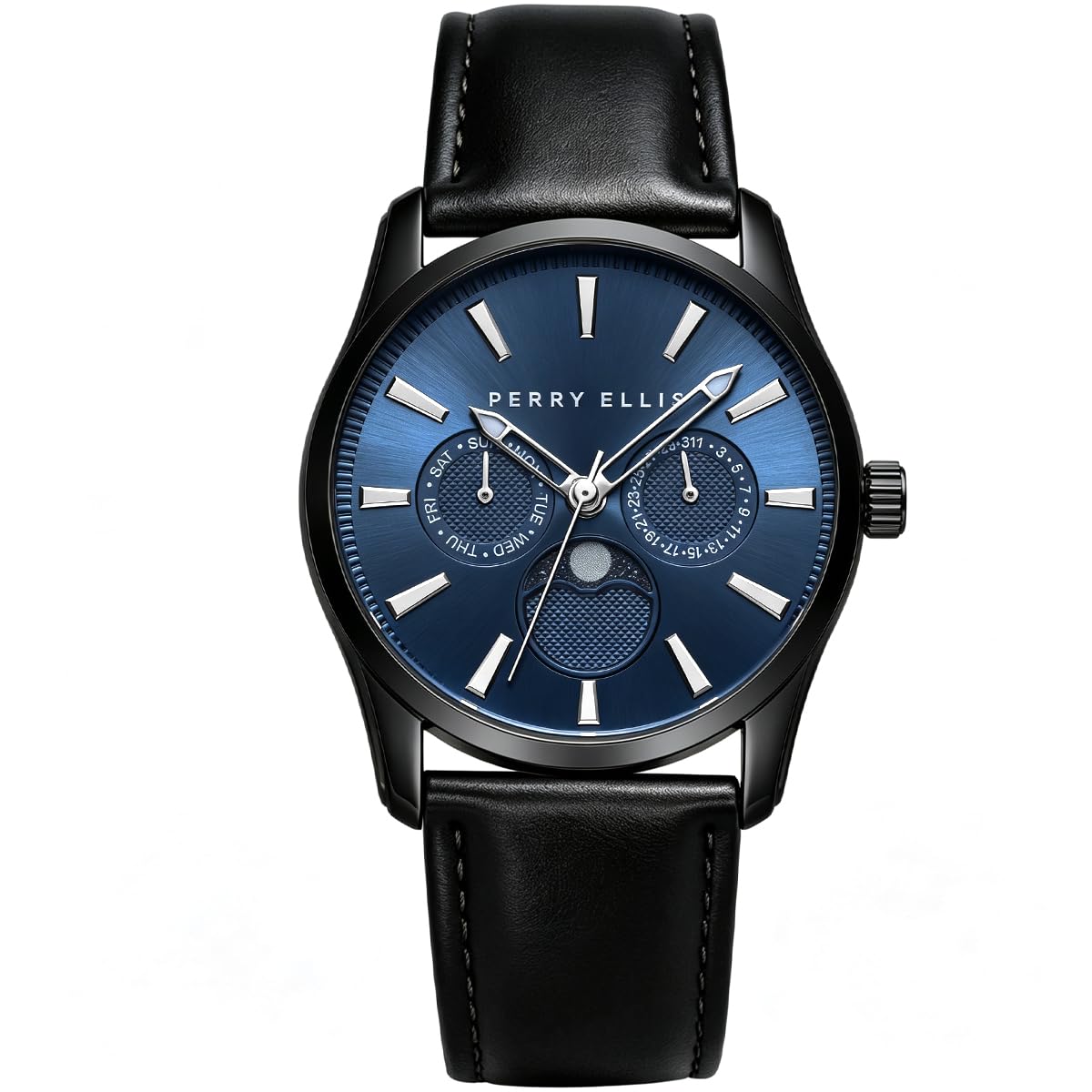 Perry Ellis Men's Round Moonphase Watch, Sunray Dial, PU Strap