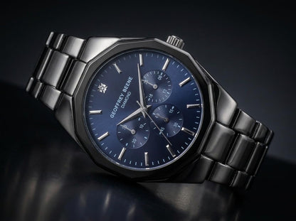 Geoffrey Beene Men’s Round Gunmetal Watch 43mm Blue Sunray Dial Bracelet Diamond Accent