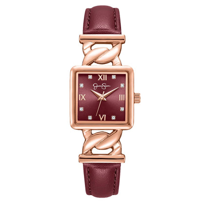 Jessica Simpson Women’s Square Rose Gold Watch 23mm Burgundy Dial PU Strap