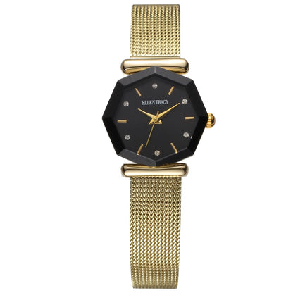 Ellen Tracy Women's 25mm Octagon Quartz Watch Metal Mesh Bracelet