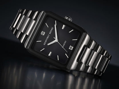 Geoffrey Beene Men’s Square Gunmetal Watch 33mm Black Sunray Dial Bracelet Diamond Accent