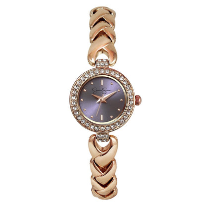 Jessica Simpson Women’s Round Rose Gold Watch 24mm Lavender Dial Crystal Bezel