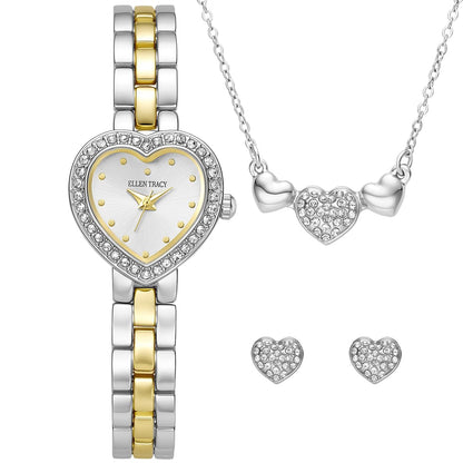 ELLEN TRACY Women's Heart-Shape Case Quartz Bracelet Watch Metal