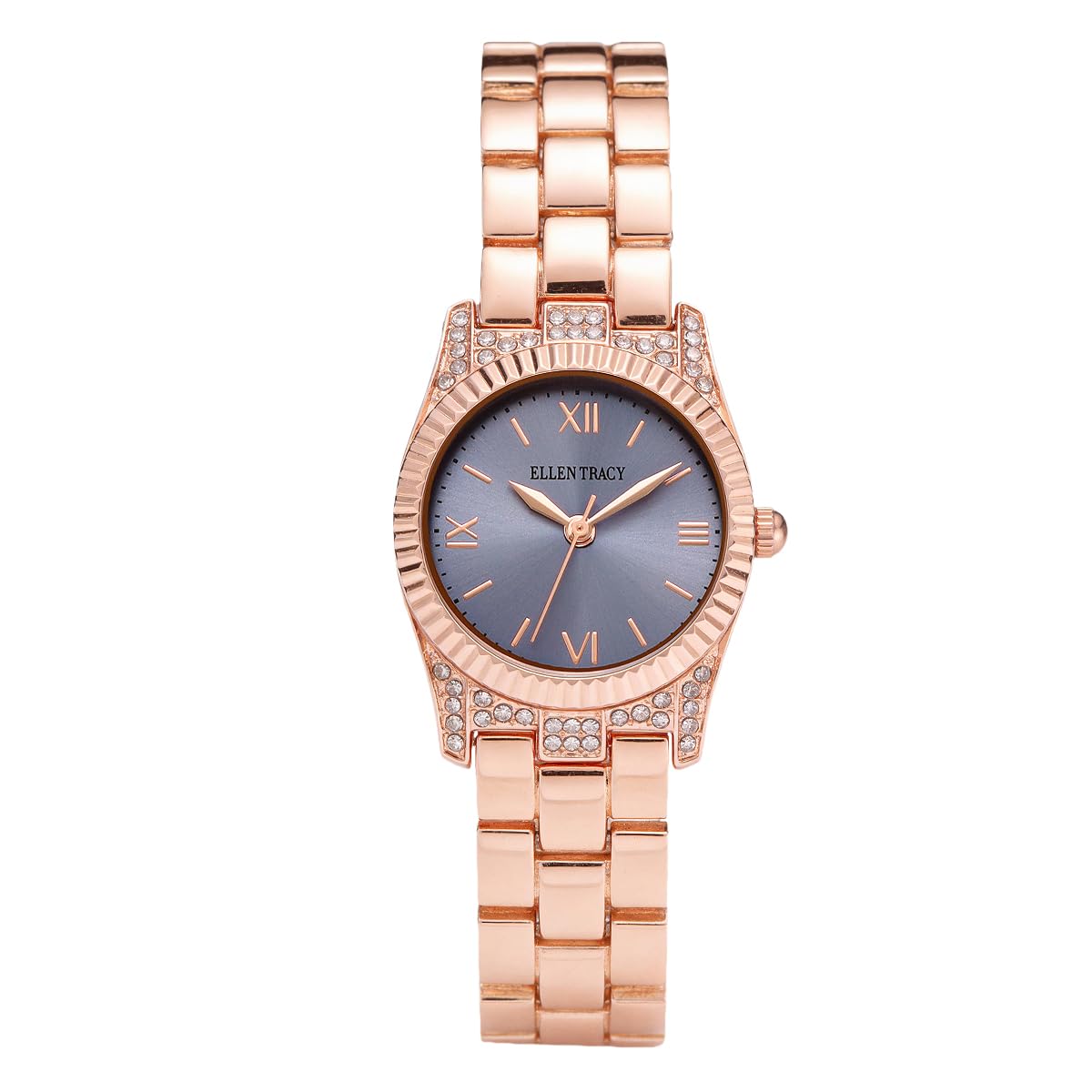 ELLEN TRACY Women's 26mm Round Rose Goldtone Watch, Purple Dial, Bracelet Band