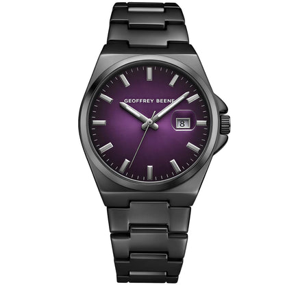 Geoffrey Beene Men’s Round Gunmetal Watch 40mm Aubergine Sunray Dial Bracelet Date Window