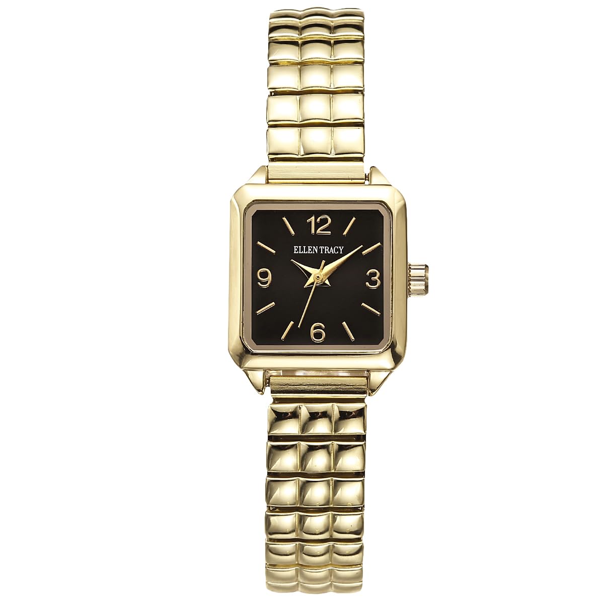ELLEN TRACY Women's 33mm Square Goldtone Watch, Black Dial, Expansion Band