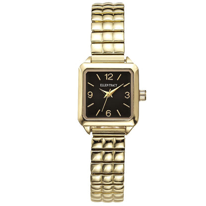ELLEN TRACY Women's 33mm Square Goldtone Watch, Black Dial, Expansion Band