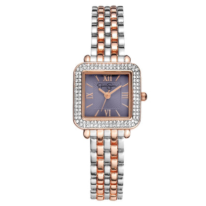 Jessica Simpson Women’s Square Silver Watch 23.5mm Lavender Dial Crystal Bezel Bracelet