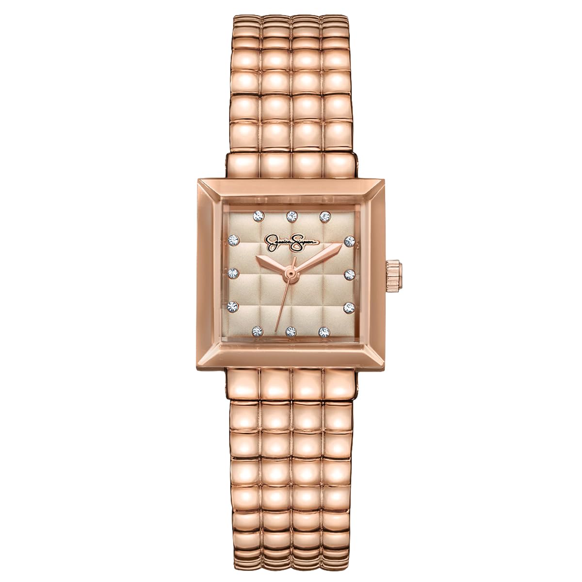 Jessica Simpson Women’s Square Rose Gold Watch 24mm Rose Dial Crystal Accents