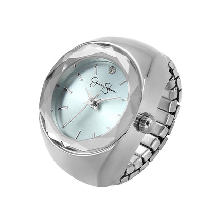 Jessica Simpson Women's Gold Adjustable Ring Watch –Faceted Bezel, Quartz Analog Mini Dial with Crystal, Stretch Band Fashion Jewelry Accessory
