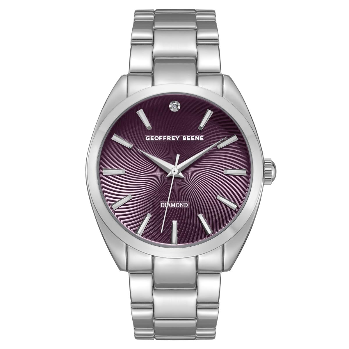 Geoffrey Beene Men’s Round Silver Watch 41mm Aubergine Textured Dial Bracelet Diamond Accent