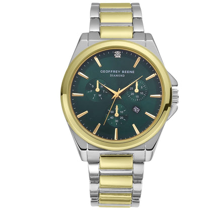 Geoffrey Beene Men’s Round Two Tone Watch 43mm Dark Teal Sunray Dial Bracelet Diamond Accent