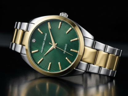 Geoffrey Beene Men’s Round Two Tone Watch 41mm Green Textured Dial Bracelet Diamond Accent