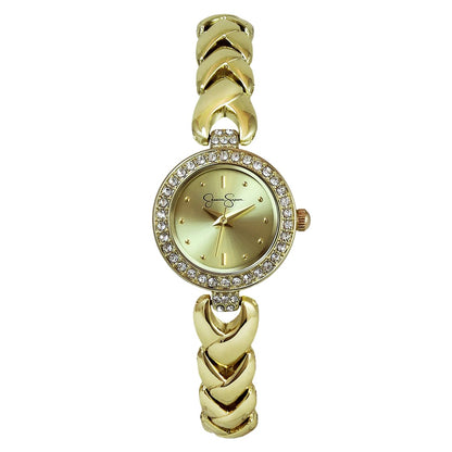 Jessica Simpson Women’s Round Gold Watch 24mm Champagne Dial Crystal Bezel