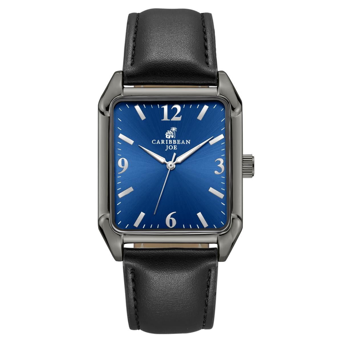 CARIBBEAN JOE Men’s Watch, 36mm Rectangular Case, Light Gunmetal, Blue Sunray Dial, Luminous Indexes, Black PU Strap