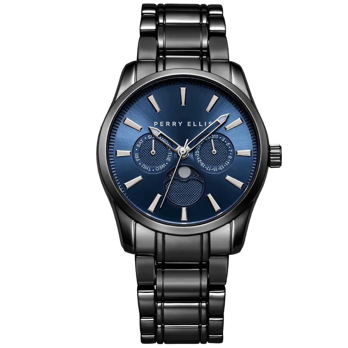 Perry Ellis Men's Round Moonphase Watch, Sunray Dial, Alloy Bracelet