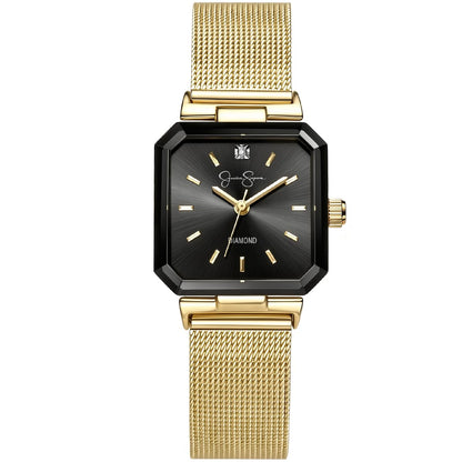 Jessica Simpson Women's Square Case Quartz Bracelet Watch Metal Mesh