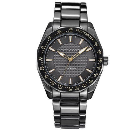 Perry Ellis Solar Men’s Watch – Round Gunmetal Dial and Alloy Band, Water-Resistant Analog