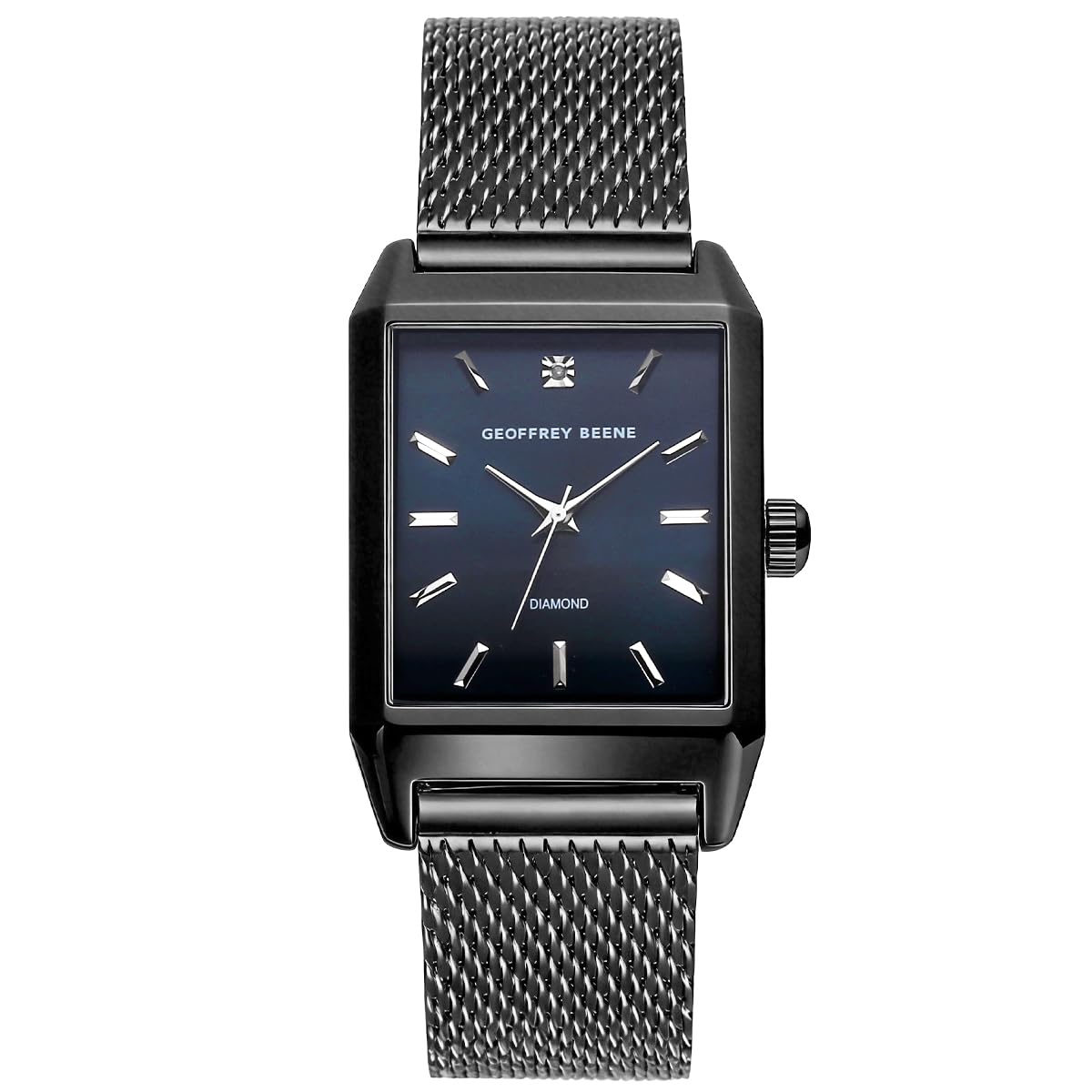 Geoffrey Beene Men’s Rectangular Gunmetal Watch 33mm Blue Sunray Dial Mesh Bracelet Diamond Accent