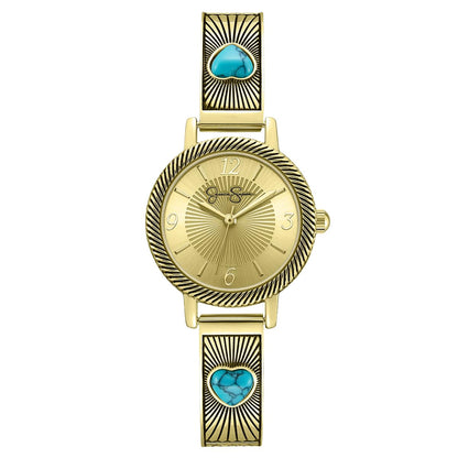 Jessica Simpson Women’s Round Gold Watch 28mm Champagne Textured Dial
