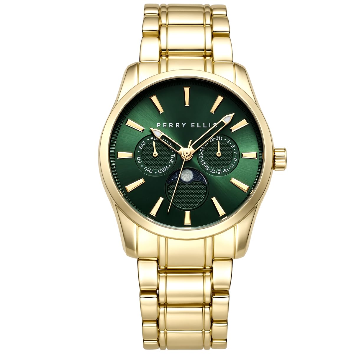 Perry Ellis Men's Round Moonphase Watch, Sunray Dial, Alloy Bracelet