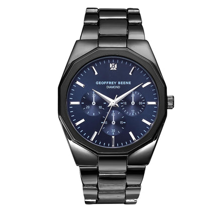 Geoffrey Beene Men’s Round Gunmetal Watch 43mm Blue Sunray Dial Bracelet Diamond Accent
