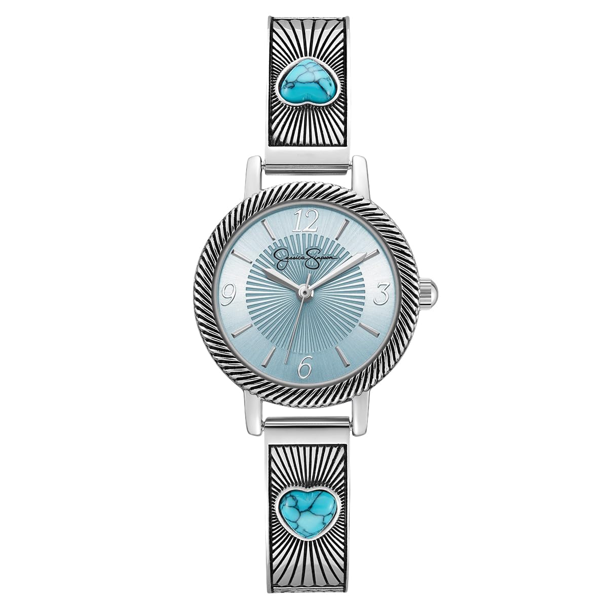 Jessica Simpson Women’s Round Silver Watch 28mm Light Blue Textured Dial