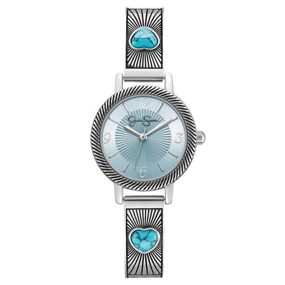 Jessica Simpson Women’s Round Silver Watch 28mm Light Blue Textured Dial