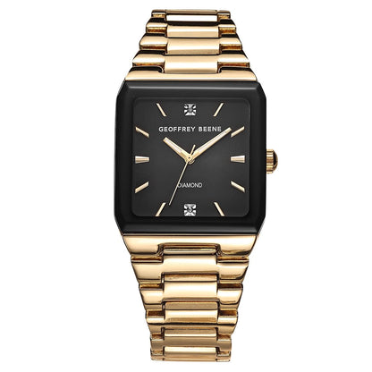 Geoffrey Beene Men’s Square Gold Watch 33mm Black Sunray Dial Bracelet Diamond Accent
