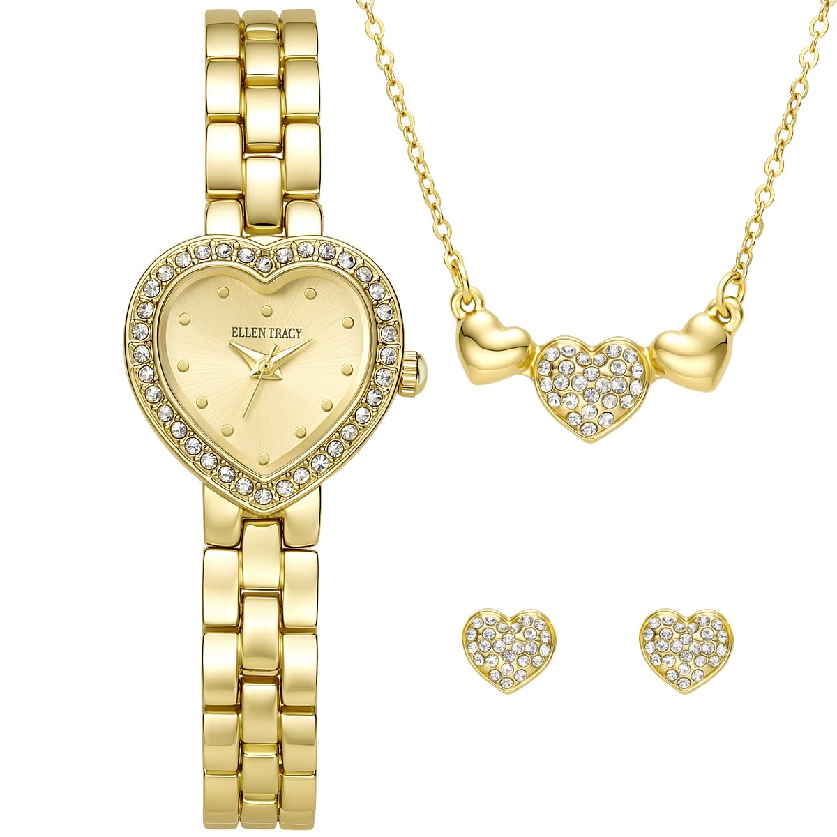 ELLEN TRACY Women's Heart-Shape Case Quartz Bracelet Watch Metal