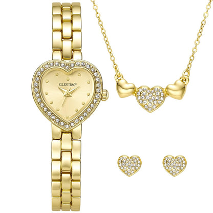 ELLEN TRACY Women's Heart-Shape Case Quartz Bracelet Watch Metal