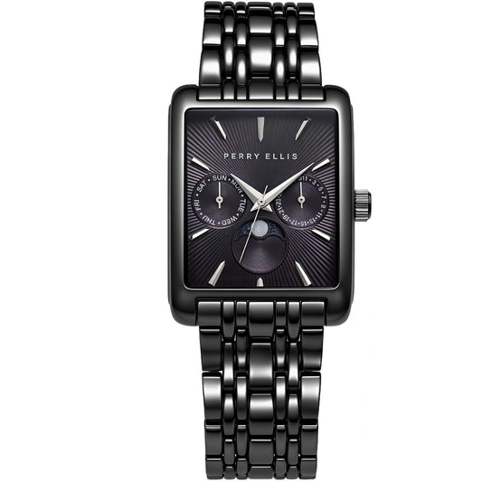 Perry Ellis Men's Rectangular Moonphase Watch, Alloy Bracelet, Gift