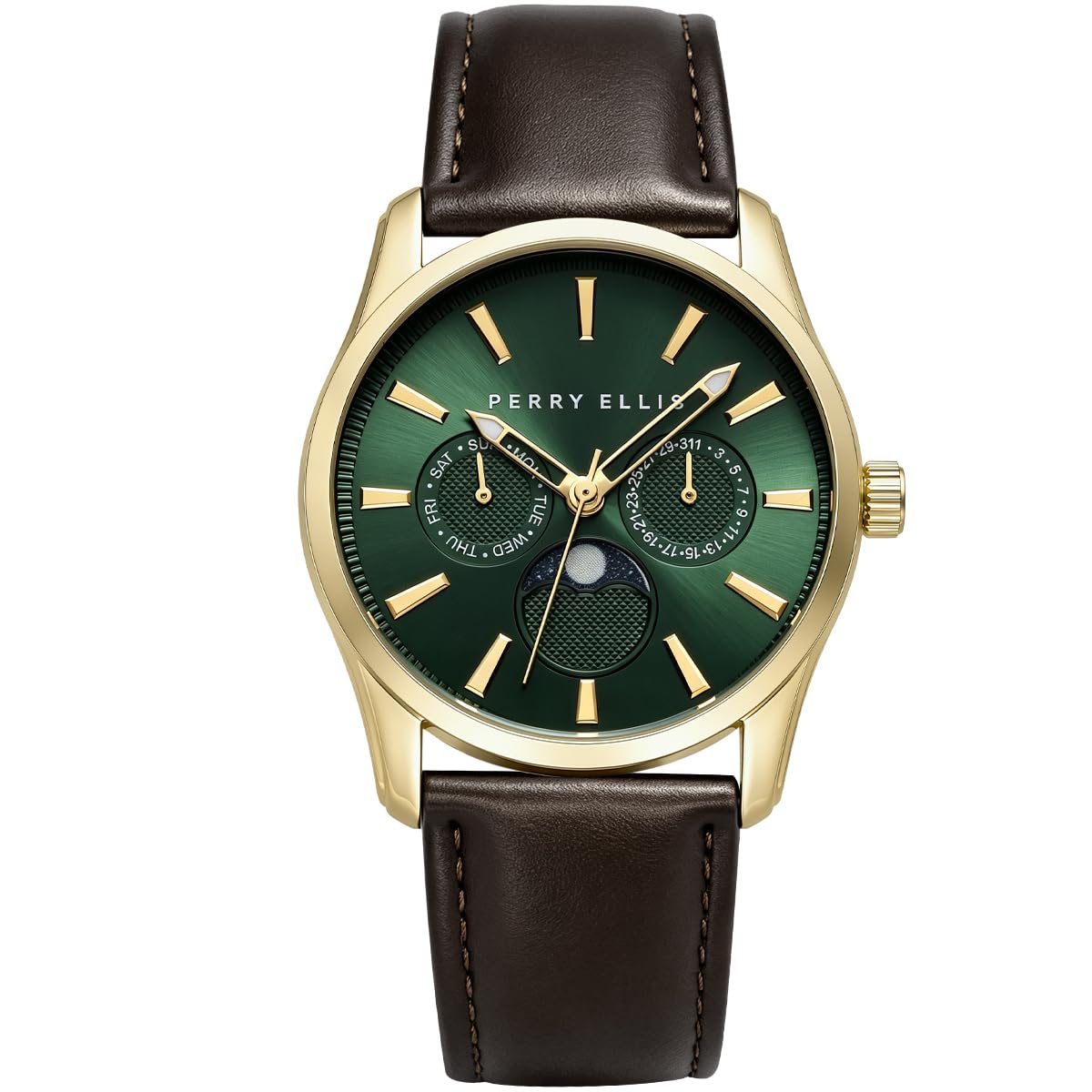 Perry Ellis Men's Round Moonphase Watch, Sunray Dial, PU Strap