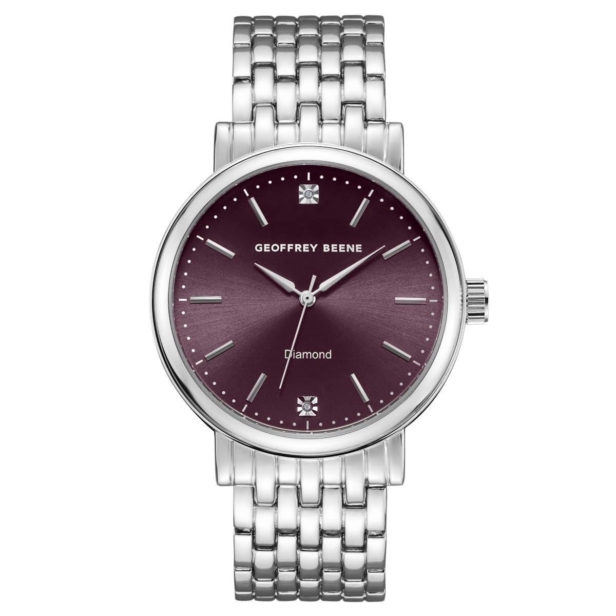 Geoffrey Beene Men’s Round Silver Watch 41mm Gray Sunray Dial Bracelet Diamond Accent