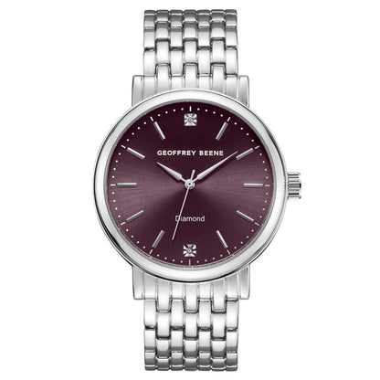 Geoffrey Beene Men’s Round Silver Watch 41mm Gray Sunray Dial Bracelet Diamond Accent