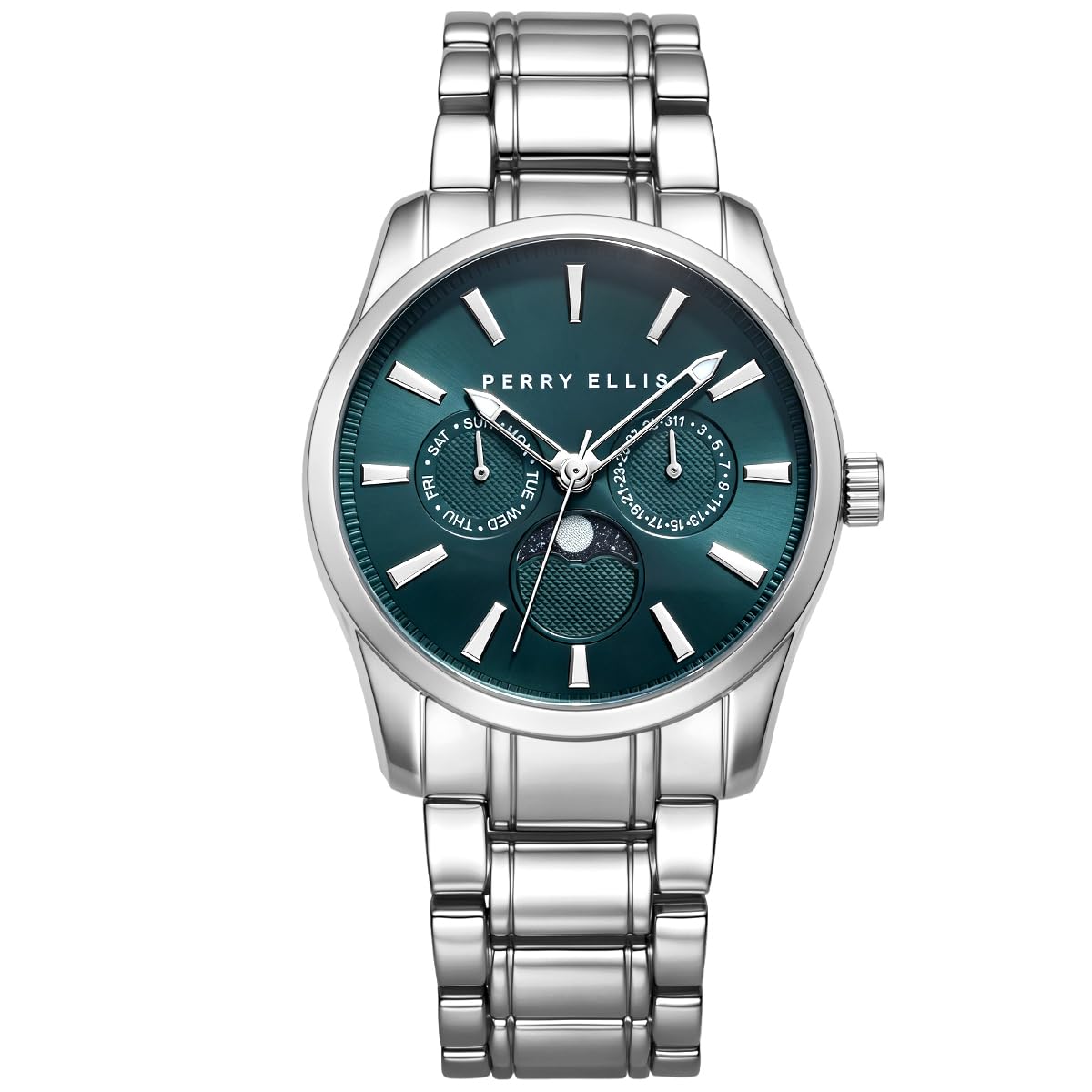 Perry Ellis Men's Round Moonphase Watch, Sunray Dial, Alloy Bracelet