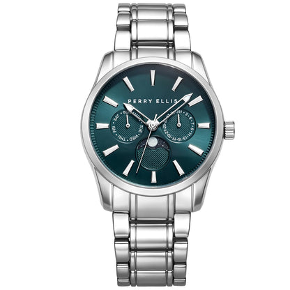 Perry Ellis Men's Round Moonphase Watch, Sunray Dial, Alloy Bracelet