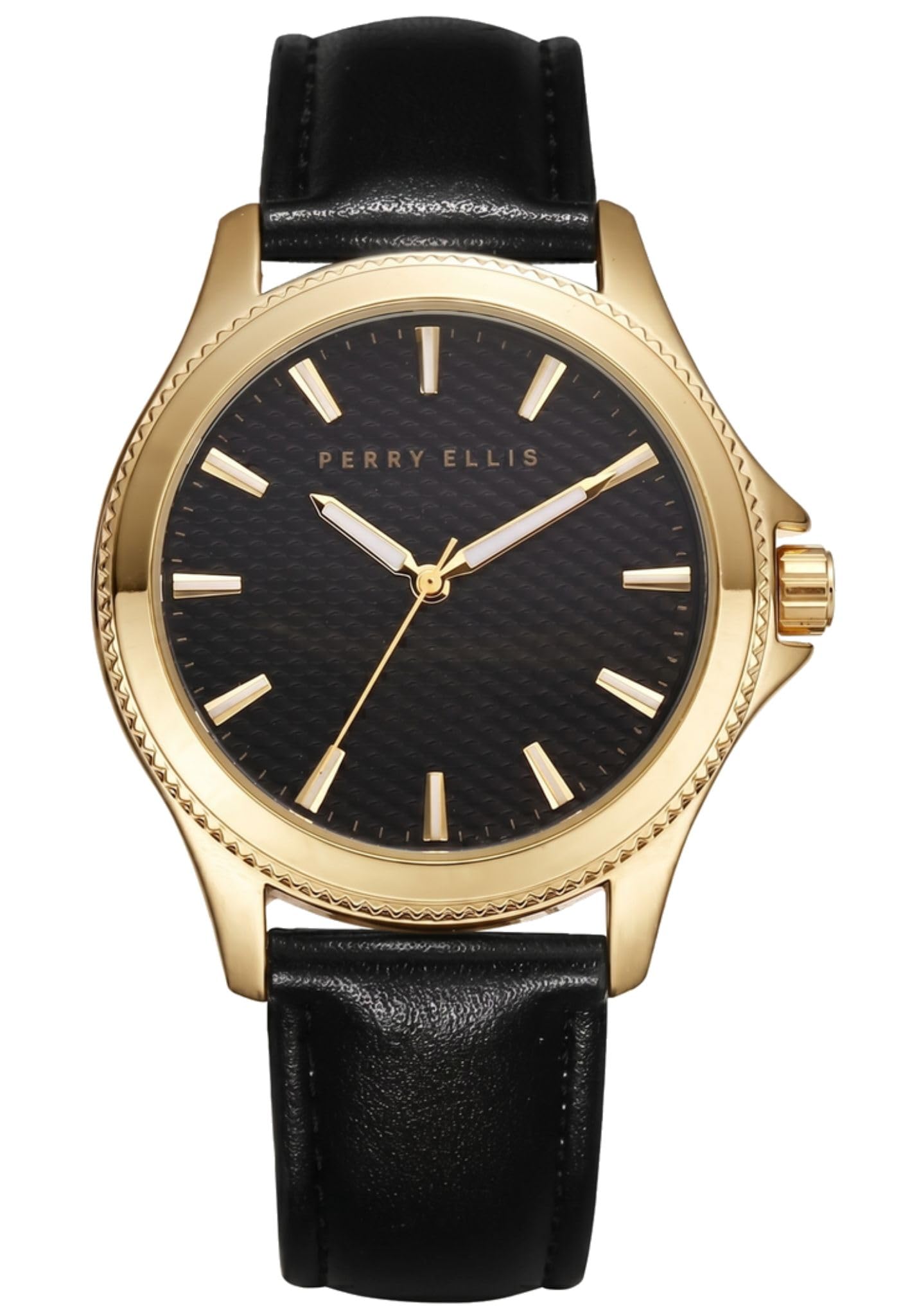 Perry Ellis Slim Mens Watch | Vegan Leather Water-Resistant Analog Wrist Watches for Men | 41mm Case | Relojes para Hombres | Elegant Gift for Man (Gold)