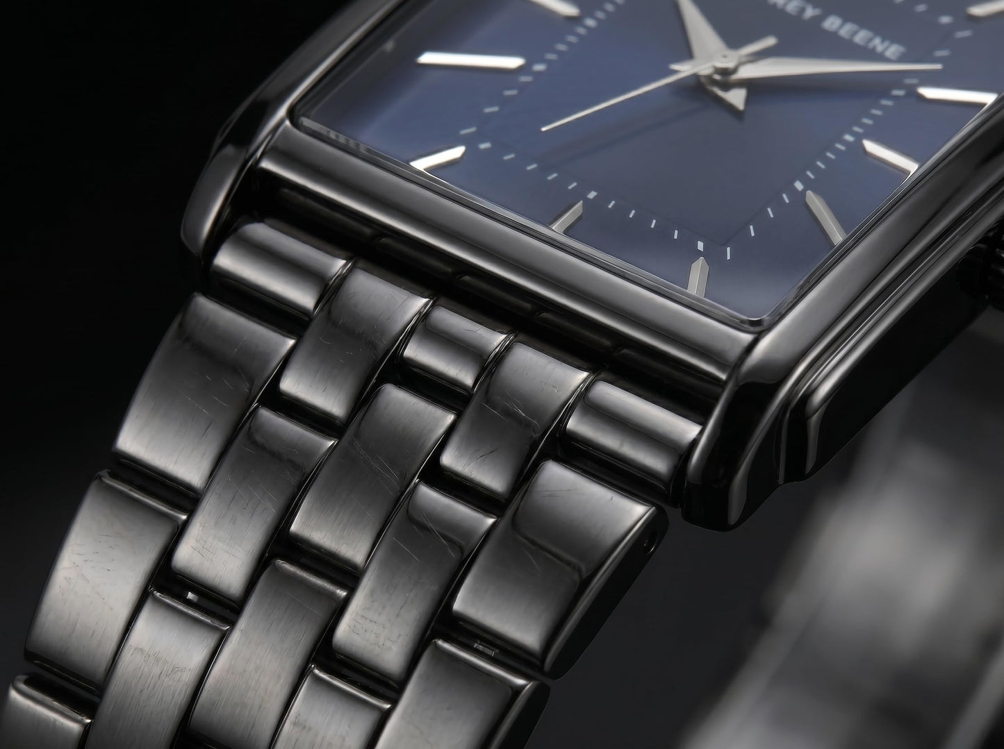 Geoffrey Beene Men’s Watch Set Rectangular Gunmetal 31mm Blue Sunray Dial Strap & Bracelet