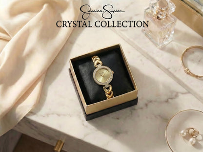 Jessica Simpson Women’s Round Gold Watch 24mm Champagne Dial Crystal Bezel