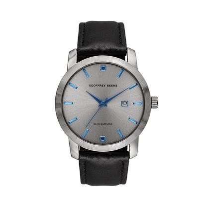 Geoffrey Beene Mens Watch, Genuine Diamond Accent Dial - Elegant Leather Strap Quartz Movement Analog Watch for Men, Gift for Men, Formal or Business Casual Minimalist Wrist Watches 42mm