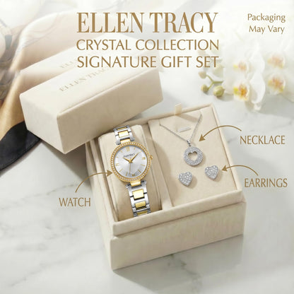 ELLEN TRACY Women's Analog Watch – Polished Round Case, Metal Bracelet, Foldover Clasp, Battery Powered Quartz, Designed for Women Who Dress with Intention
